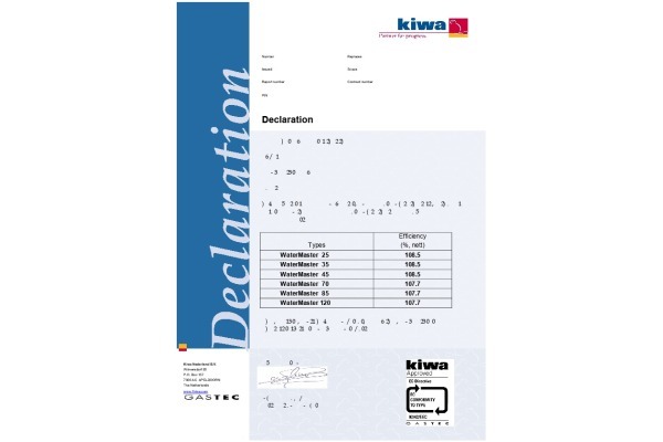 Kiwa EN89 certificering ACV WaterMaster